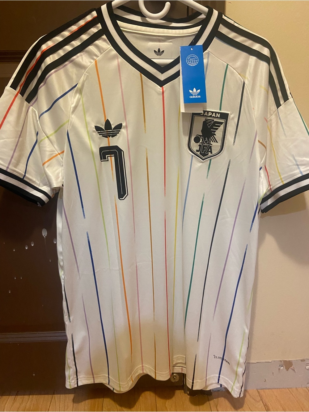 Kaoru Mitoma Japan World Cup 2026 White Rainbow-Striped Men's Football Shirt